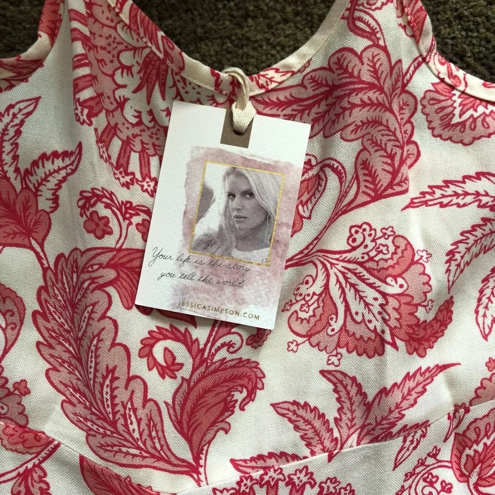 Jessica Simpson red pink garnet floral sleeveless cropped one piece jumper